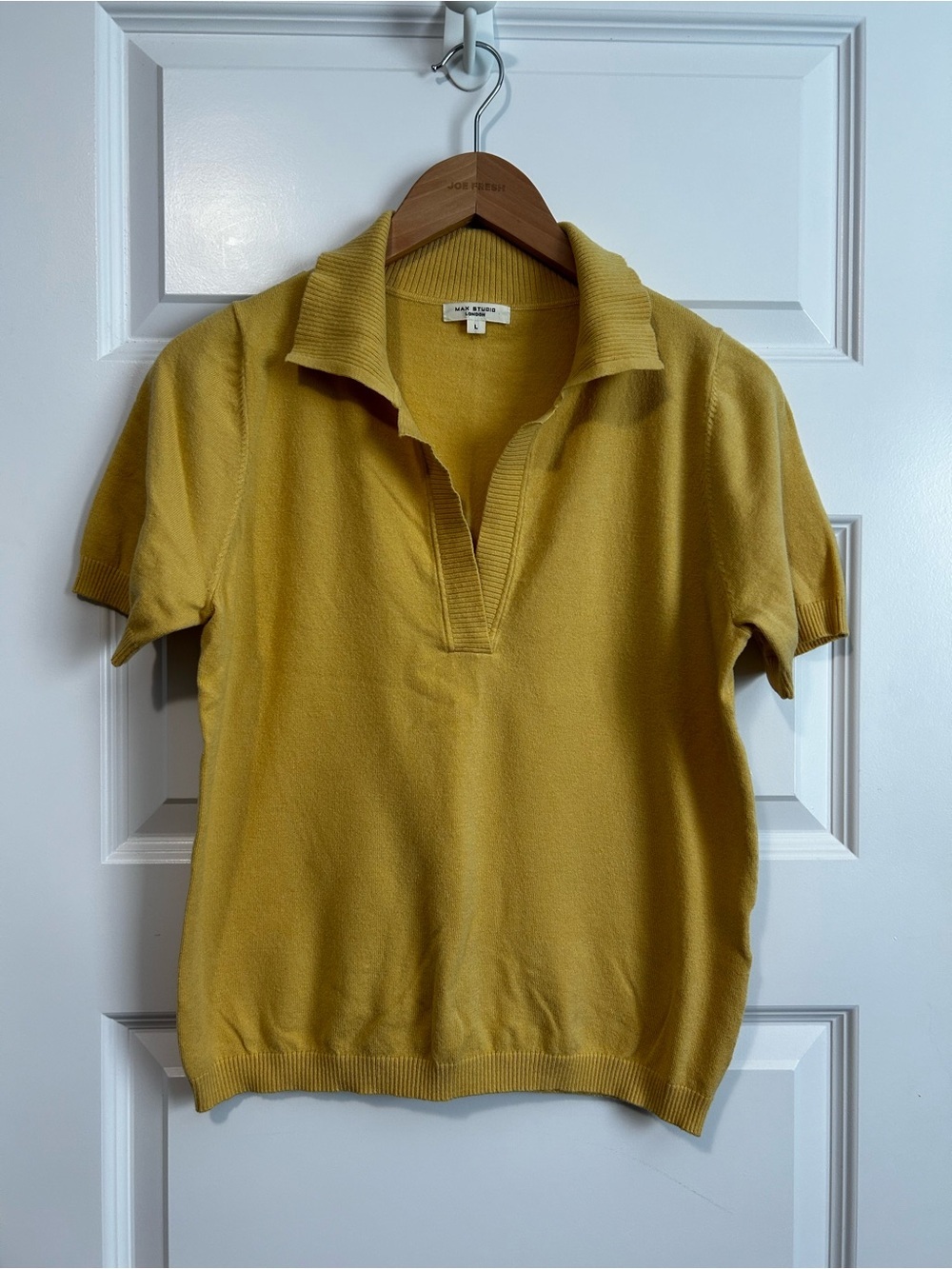 Max Studio Yellow Collared Knit Top Preppy